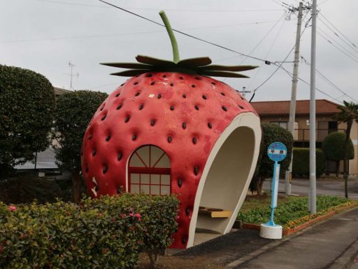 In Giappone esistono fermate dell’autobus a forma di frutta